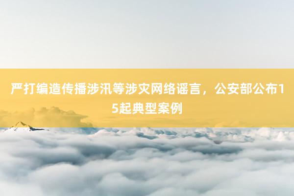 严打编造传播涉汛等涉灾网络谣言，公安部公布15起典型案例