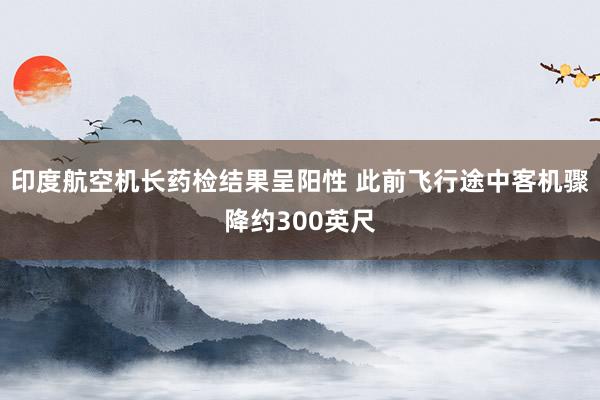 印度航空机长药检结果呈阳性 此前飞行途中客机骤降约300英尺