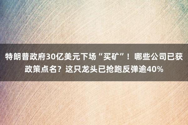 特朗普政府30亿美元下场“买矿”！哪些公司已获政策点名？这只龙头已抢跑反弹逾40%
