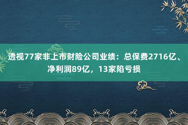 透视77家非上市财险公司业绩：总保费2716亿、净利润89亿，13家陷亏损