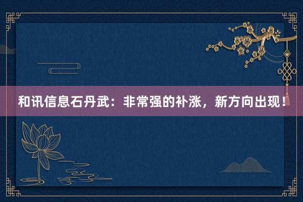 和讯信息石丹武：非常强的补涨，新方向出现！