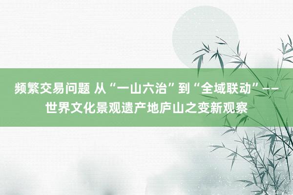 频繁交易问题 从“一山六治”到“全域联动”——世界文化景观遗产地庐山之变新观察