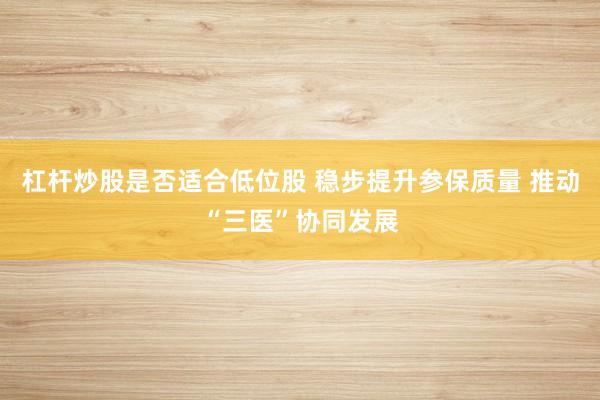 杠杆炒股是否适合低位股 稳步提升参保质量 推动“三医”协同发展