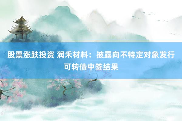 股票涨跌投资 润禾材料：披露向不特定对象发行可转债中签结果