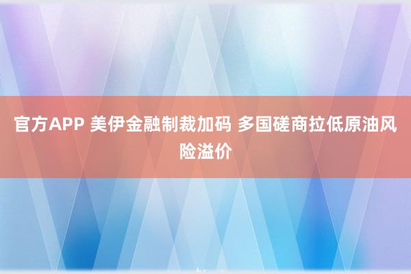 官方APP 美伊金融制裁加码 多国磋商拉低原油风险溢价