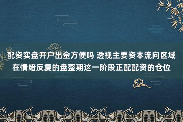 配资实盘开户出金方便吗 透视主要资本流向区域在情绪反复的盘整期这一阶段正配配资的仓位