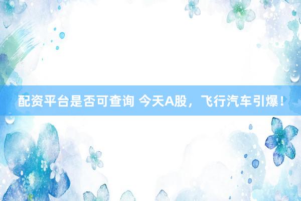 配资平台是否可查询 今天A股，飞行汽车引爆！